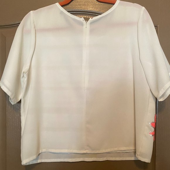 SOLD -  Sequin Detail Hot Pink and White Top - Picture 2 of 5